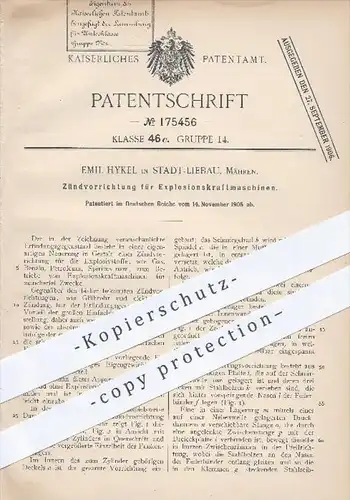 original Patent - E. Hykel , Stadt - Liebau , Mähren 1905 , Zündung für Explosionskraftmaschinen , Motoren , Gas  Benzin