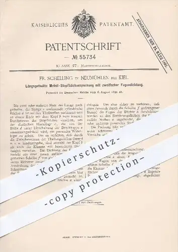 original Patent - Fr. Schelling , Neumühlen , Kiel , 1890 , Metall - Stopfbüchsenverpackung mit 2-facher Fugendichtung