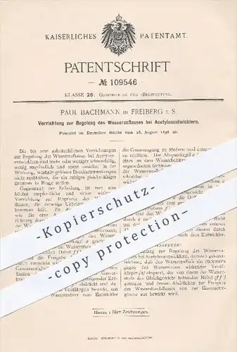 original Patent - Paul Bachmann in Freiberg , 1898 , Regelung des Wasserzuflusses am Acetylenentwickler , Acetylen , Gas