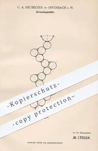 original Patent - C. A. Neubecker , Offenbach / Main , 1902 , Berieselungskühler , Kühler , Kühlung , Rohr , Rohre !!!