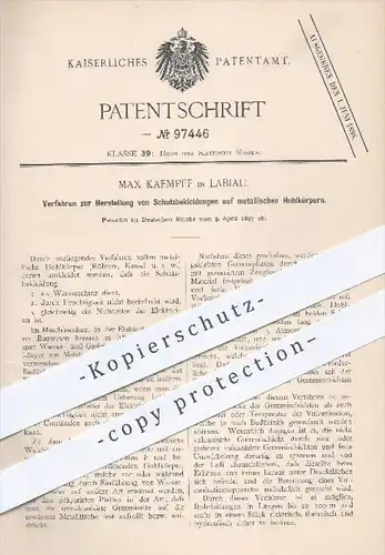 original Patent - Max Kaempff in Labiau , 1897 , Herstellung von Wärmeschutz für metallische Röhren , Kessel , Leitungen