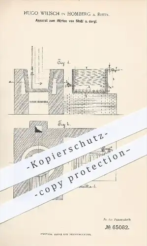 original Patent - H. Wilisch , Homberg / Rhein , 1891 , Härten von Stahl , Eisen , Metall , Zinn , Blei , Zink !!!