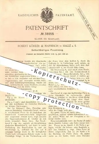 original Patent - R. Köhler & Harnisch , Halle / Saale , 1886 , Selbsttätiges Feuerzeug , Feuerzeuge , Feuer , Zigarren