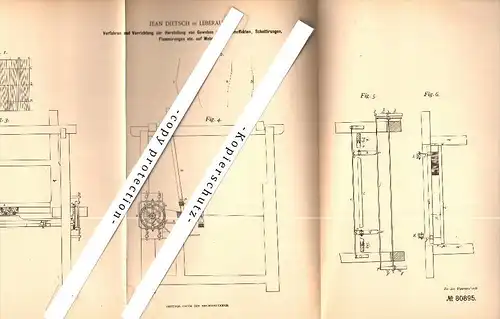 Original Patent - Jean Dietsch in Liepvre / Leberau i.E. , 1894 , La production de tissu sur des métiers !!!
