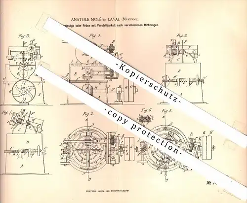 Original Patent - Anatole Molé à Laval / Mayenne , 1892 , scie circulaire !!!