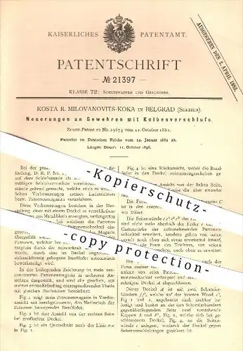 original Patent - Kosta R. Milovanovits-Koka in Begrad , Serbien , 1882 , Gewehr mit Kolbenverschluss , Gewehre , Waffen