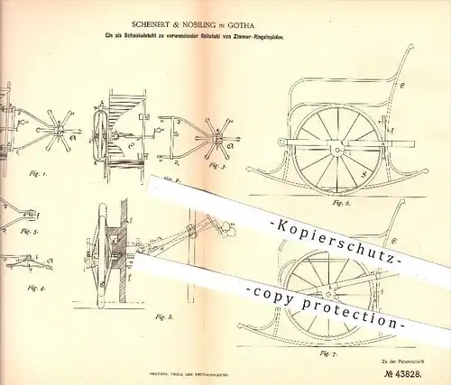 original Patent - Scheinert & Nobiling in Gotha , 1887 , Schaukelstuhl , Rollstuhl , Stuhl , Stühle , Möbel , Schaukeln
