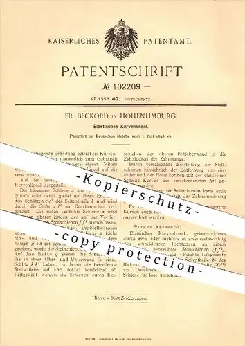 original Patent - Fr. Beckord in Hohenlimburg , 1898 , Elastisches Kurvenlineal , Lineal , Maler , Malerei !!!