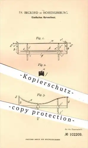 original Patent - Fr. Beckord in Hohenlimburg , 1898 , Elastisches Kurvenlineal , Lineal , Maler , Malerei !!!