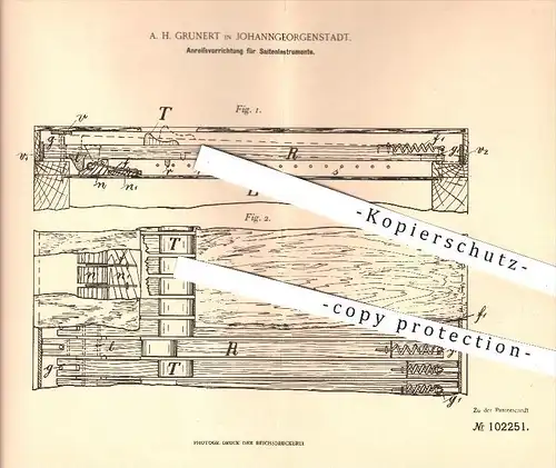 original Patent - A. H. Grunert , Johanngeorgenstadt , 1898 , Anreißvorrichtung für Saiteninstrumente , Musikinstrumente