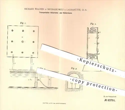 original Patent - Richard Wagner , Michalkowitz , Laurahütte , 1895 , Sicherheits- oder Wetterdamm , Bergbau !!