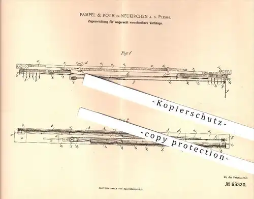 original Patent - Pampel & Roth in Neukirchen , Pleisse , 1896 , Zugvorrichtung für waagerecht verschiebbare Vorhänge