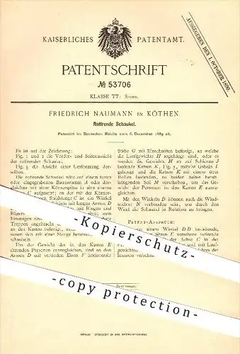 original Patent - Friedrich Naumann in Köthen , 1889 , Rotierende Schaukel , Schaukeln , Rotation , Sport , Turnen !!!