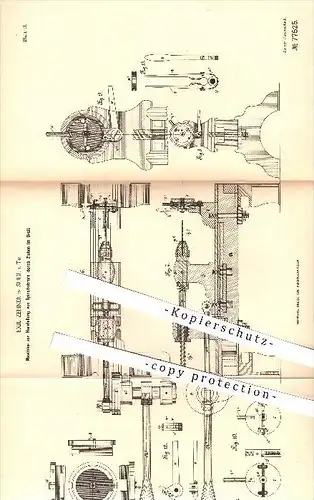 original Patent - Emil Zehner in Suhl , 1893 , Herstellung von Spiralbohrer durch Ziehen im Drall , Bohrer , Metall !!