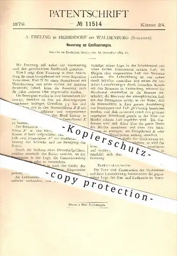 original Patent - A. Eberling in Hermsdorf bei Waldenburg , Schlesien , 1879 , Gasfeuerung , Gas , Ofen , Öfen , Ofenbau