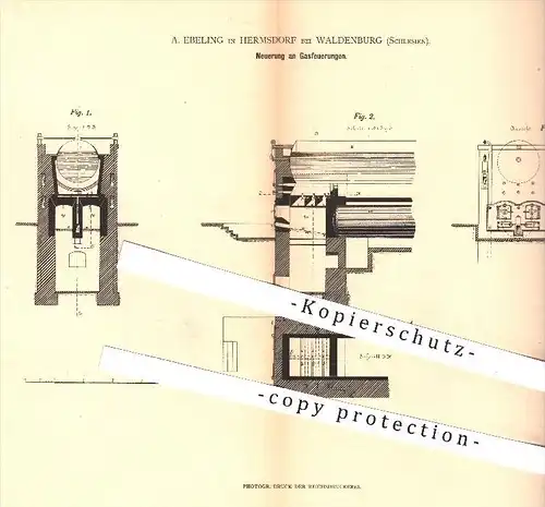 original Patent - A. Eberling in Hermsdorf bei Waldenburg , Schlesien , 1879 , Gasfeuerung , Gas , Ofen , Öfen , Ofenbau