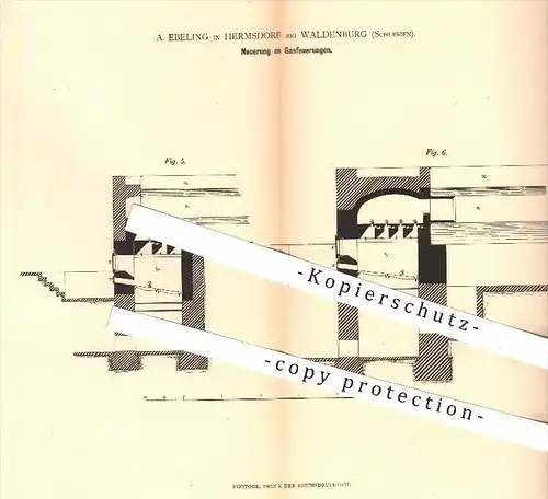original Patent - A. Eberling in Hermsdorf bei Waldenburg , Schlesien , 1879 , Gasfeuerung , Gas , Ofen , Öfen , Ofenbau