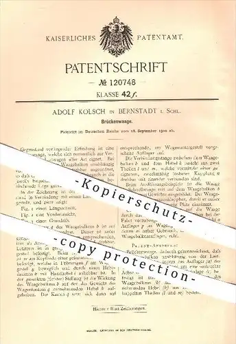 original Patent - Adolf Kolsch in Bernstadt , Schlesien , 1900 , Brückenwaage , Waage , Brücken , Gewicht , Wiegen !!!