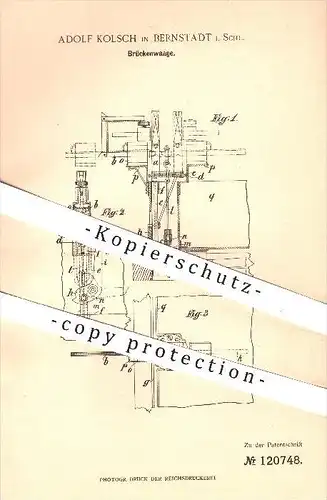 original Patent - Adolf Kolsch in Bernstadt , Schlesien , 1900 , Brückenwaage , Waage , Brücken , Gewicht , Wiegen !!!