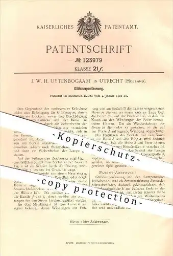 original Patent - J. W. H. Uytenbogaart in Utrecht , Holland , 1901 , Glühlampenfassung , Glühlampen , Lampe , Lampen !!