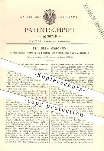 original Patent - Leo Lihn in Remscheid , 1886 , Verhinderung von Kollisionen an Schiffen , Schiff , Schiffe , Schiffbau