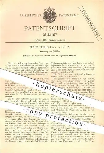 original Patent - Franz Perlich Senior in Greiz , 1887 , Füllofen , Ofen , Öfen , Ofenbauer , Heizung , Feuerung !!!