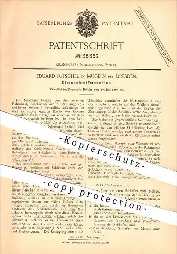 original Patent - E. Ritschel , Mügeln , Dresden , 1886 , Steinschleifmaschine , Stein , Gestein , Schleifmaschine !!!