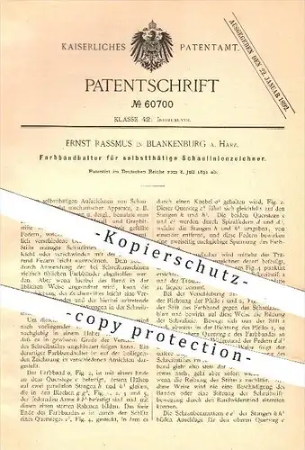 original Patent - Ernst Rassmus , Blankenburg , Harz , 1891 , Farbbandhalter für Schaulinienzeichner , Schreibmaschinen