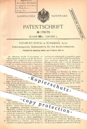 original Patent - Tozaburo Suzuki in Sunamura , Japan , 1905 , Vakuumapparat für Zuckerindustrie , Zuckerfabrik , Zucker