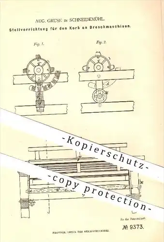 original Patent - Aug. Gruse in Schneidemühl , 1879 , Stellvorrichtung für den Korb an Dreschmaschinen , Landwirtschaft