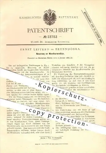 original Patent - Ernst Leiterd in Brunndöbra , 1883 , Mundharmonika , Musik , Musikinstrument , Blasinstrument !!!