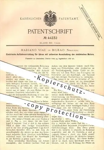 original Patent - Mariano Viau in Bilbao , Spanien , 1887 , Elektrische Aufziehvorrichtung für Uhren , Uhr , Uhmacher !!