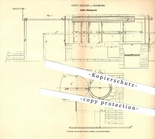 original Patent - Otto Trossin , Hamburg , 1878 , Kaffee - Röster , Rösten , Röstung , Kaffeebohnen , Trockenvorrichtung