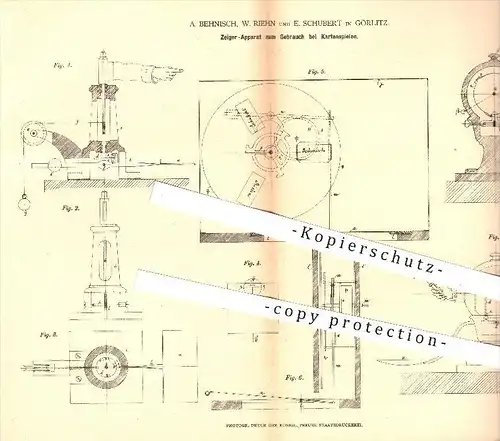 original Patent - A. Behnisch , W. Riehn , E. Schubert , Görlitz , 1878 , Zeiger - Apparat zum Kartenspielen , Skat !!