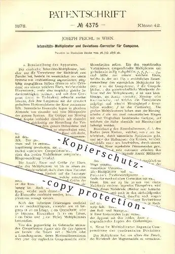 original Patent - J. Peichl , Wien , 1878 , Intensitäts - Multiplikator u. Deviations - Korrektor für Kompasse , Kompass