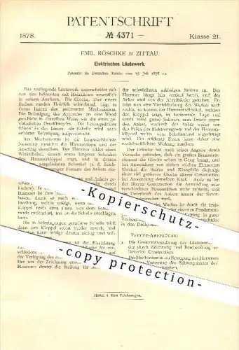 original Patent - Emil Röschke in Zittau , 1878 , Elektrisches Läutewerk , Läuten , Geläut , Klingel , Elektrik , Strom