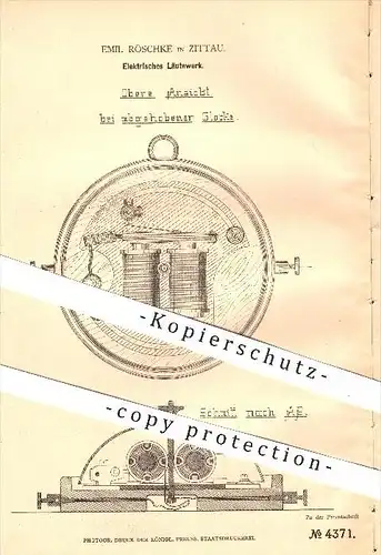 original Patent - Emil Röschke in Zittau , 1878 , Elektrisches Läutewerk , Läuten , Geläut , Klingel , Elektrik , Strom