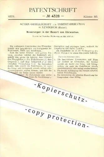 original Patent - AG Aktiengesellschaft für Uhrenfabrikation in Lenzkirch , Bauart vom Uhrwerk , Uhr , Uhren , Uhrmacher