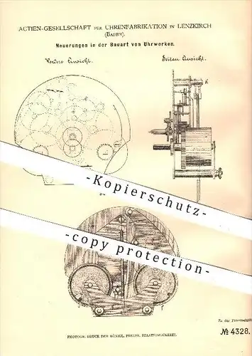 original Patent - AG Aktiengesellschaft für Uhrenfabrikation in Lenzkirch , Bauart vom Uhrwerk , Uhr , Uhren , Uhrmacher