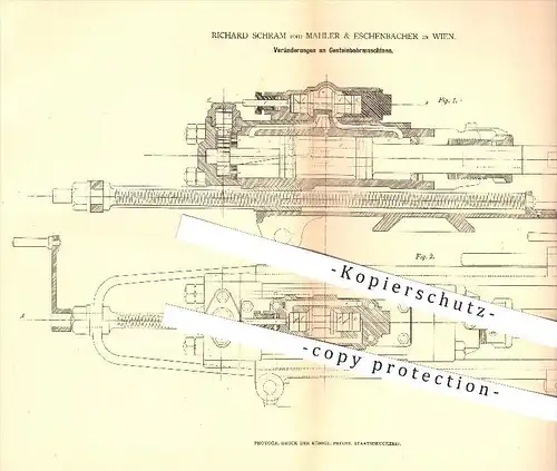 original Patent - Richard Schram und Mahler & Eschenbacher in Wien , 1878 , Gesteinbohrmaschine , Bohrmaschine , Bergbau