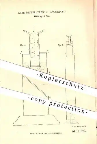 original Patent - Gebrüder Mittelstrass in Magdeburg , 1880 , Milchprüfer , Milch , Landwirtschaft , Bauer , Milchbauer