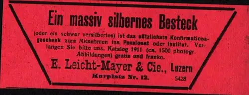 original Werbung - 1911 -  Silberbesteck , E. Leicht-Mayer & Cie in Luzern , Kurplatz !!!