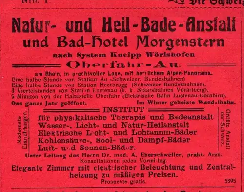 original Werbung - 1911 -  Bad Hotel Morgenstern , Oberfahr-Au !!!