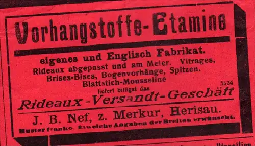original Werbung - 1911 -  Etamine , J.B. Nef in Herisau  !!!