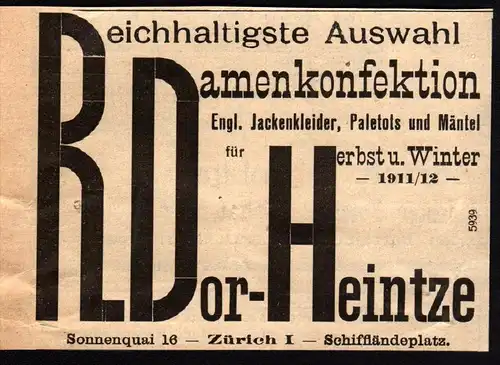 original Werbung - 1911 - Damenkonfektion , RDor-Heintze !!!