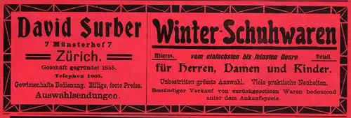 original Werbung - 1911 - Schuhwaren , David Surber in Zürich , Schuhe  !!