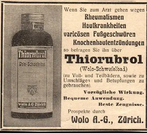 original Werbung - 1911 - Wolo AG in Zürich , Schwefelbad gegen Rheuma !!