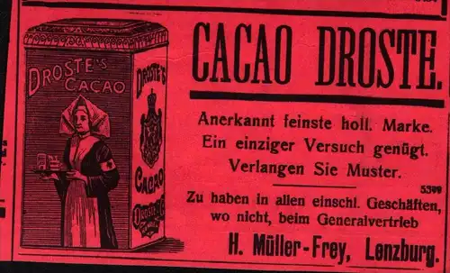 original Werbung - 1911 - Cacao Droste , Kakao , H. Müller-Frey in Lenzburg !!!