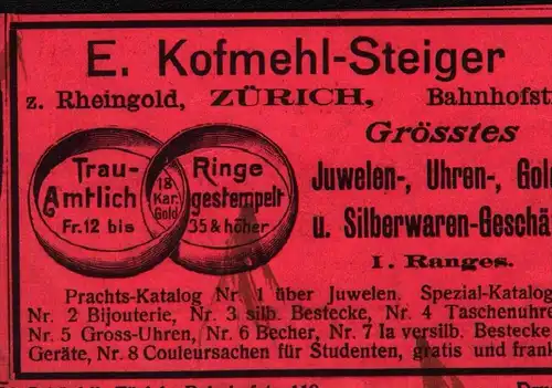 original Werbung - 1911 -  E. Kofmehl-Steiger in Zürich , Juwelier , Juwelen , Gold , Schmuck  !!!