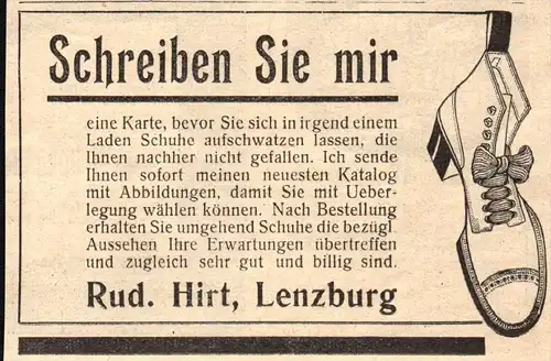 original Werbung - 1911 - Rud. Hirt in Lenzburg , Schuhe   !!!